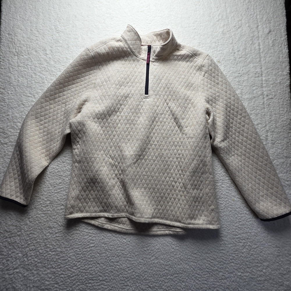 Magaschoni Sweater Womens XL White Quilted Mock Neck 1/4 Zip Knit Pullover